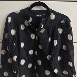 Maeve White and Blue Boxy Blouse with Peter Pan Collar